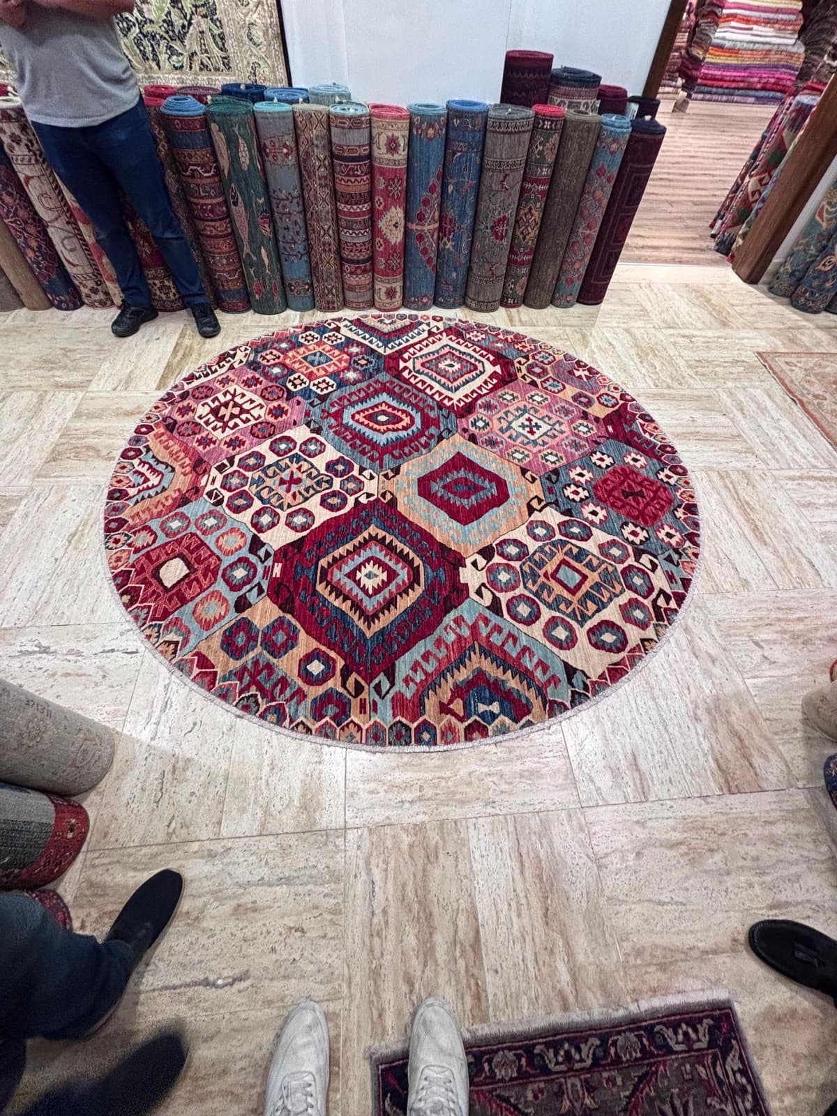 Bazaar Circle — handmade Turkish Patchwork Kilim (Round) rug, wool