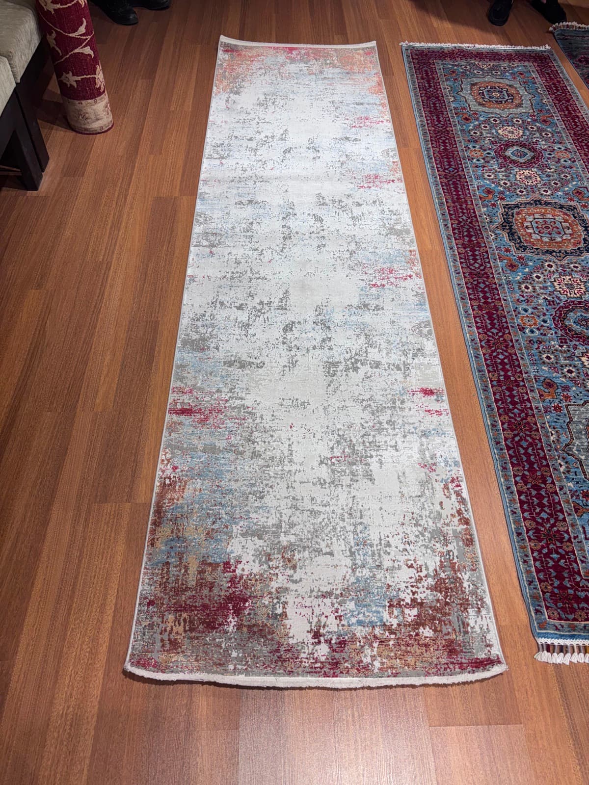 Silver Mist Runner — handmade Turkish Distressed rug, wool & silk