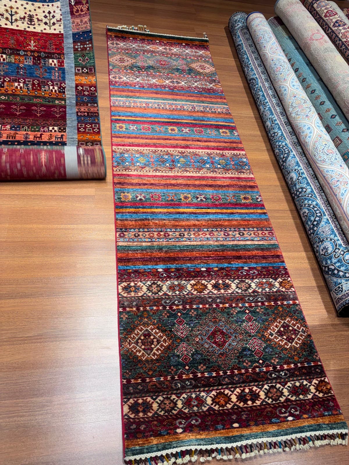 Spectrum Tribal Runner — handmade Turkish Kazak rug, wool