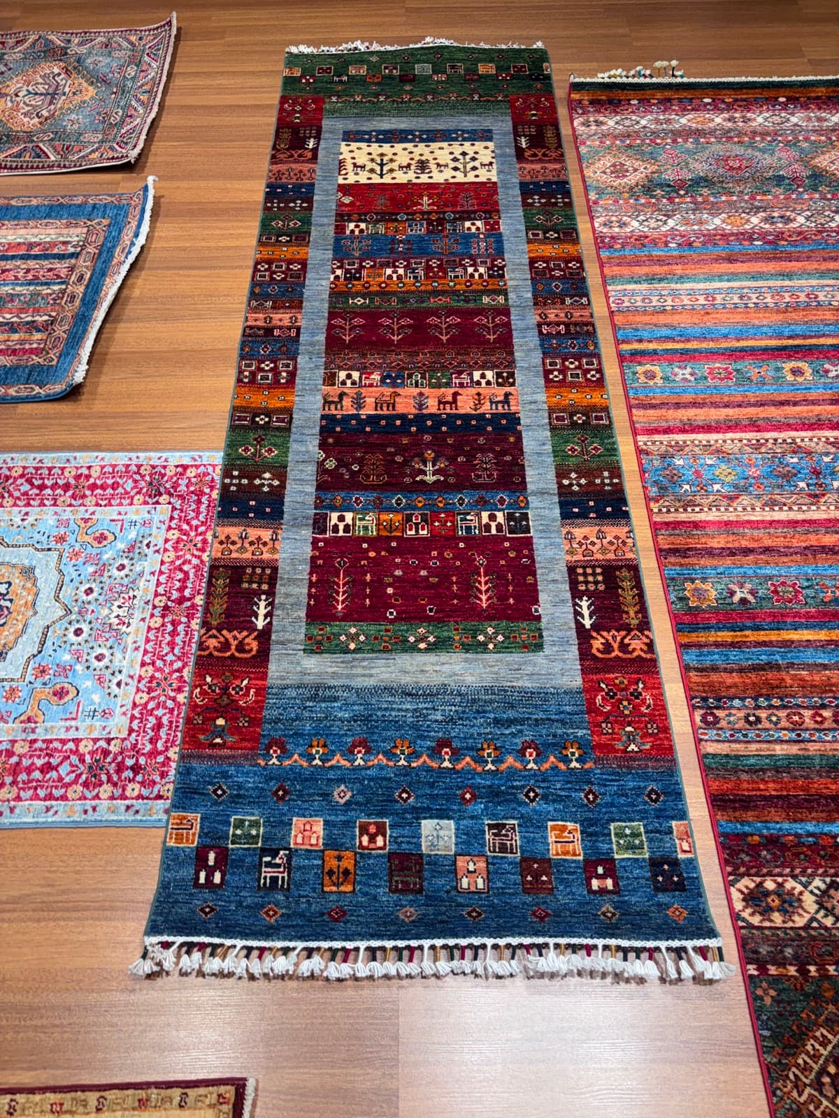 Village Chronicle Runner — handmade Turkish Gabbeh rug, wool