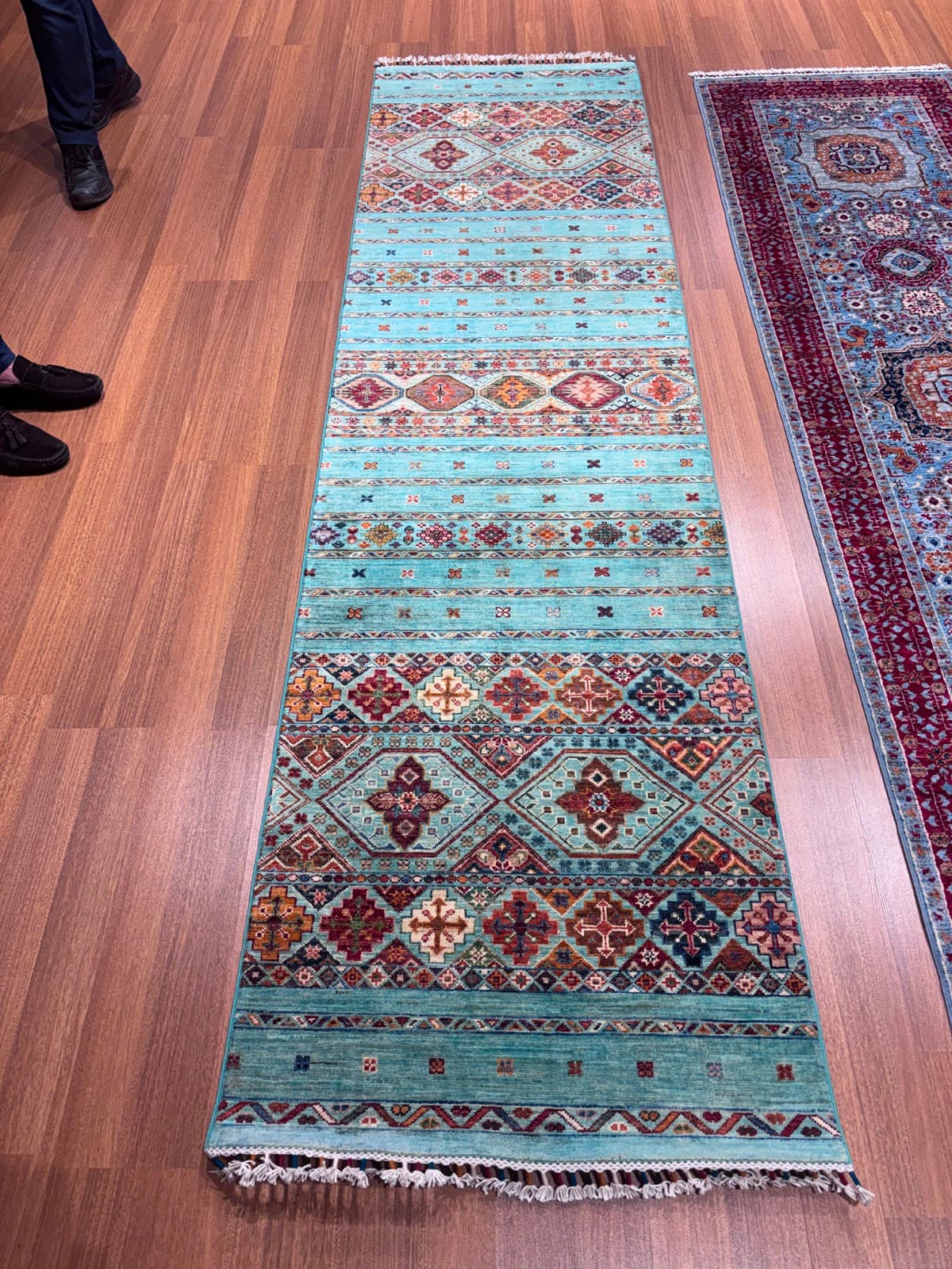 Jade Diamond Runner — handmade Turkish Kazak rug, wool