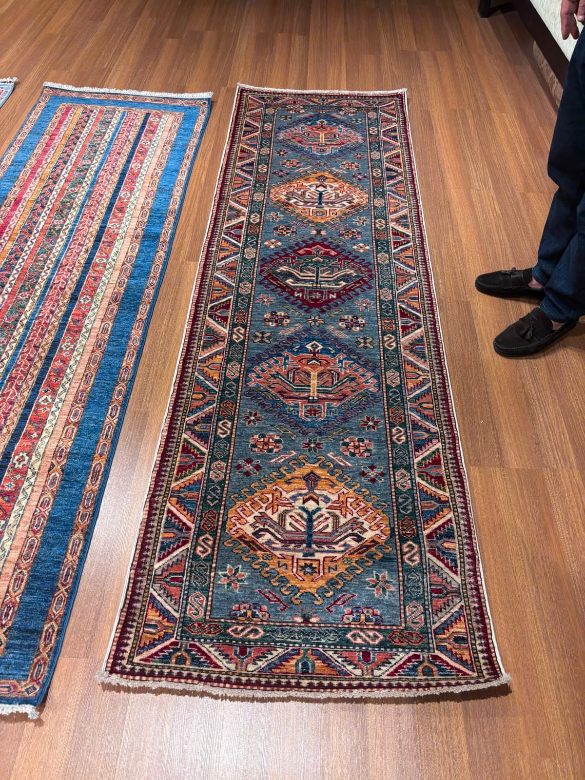 Forest Medallion Runner — handmade Turkish Kazak rug, wool