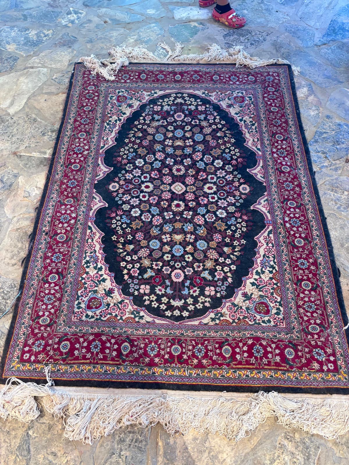 Midnight Garden — handmade Turkish Floral Medallion rug, wool & silk