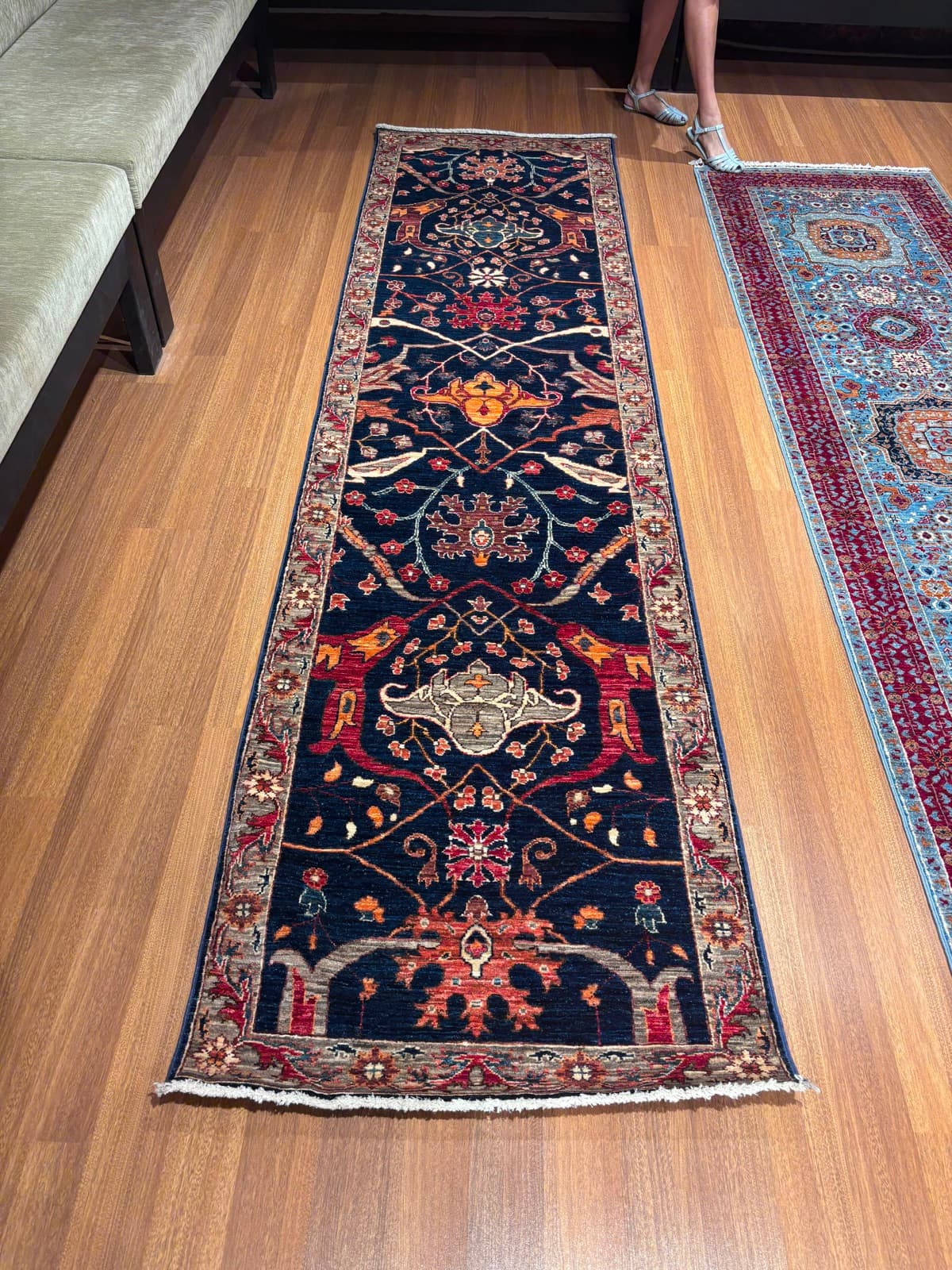 Midnight Vase Runner — handmade Turkish Heriz rug, wool